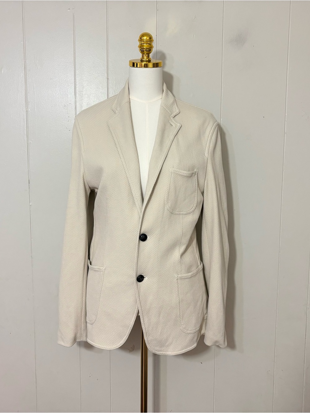Reiss Women’s Textured Cotton Knit Blazer Beige Cream Size M